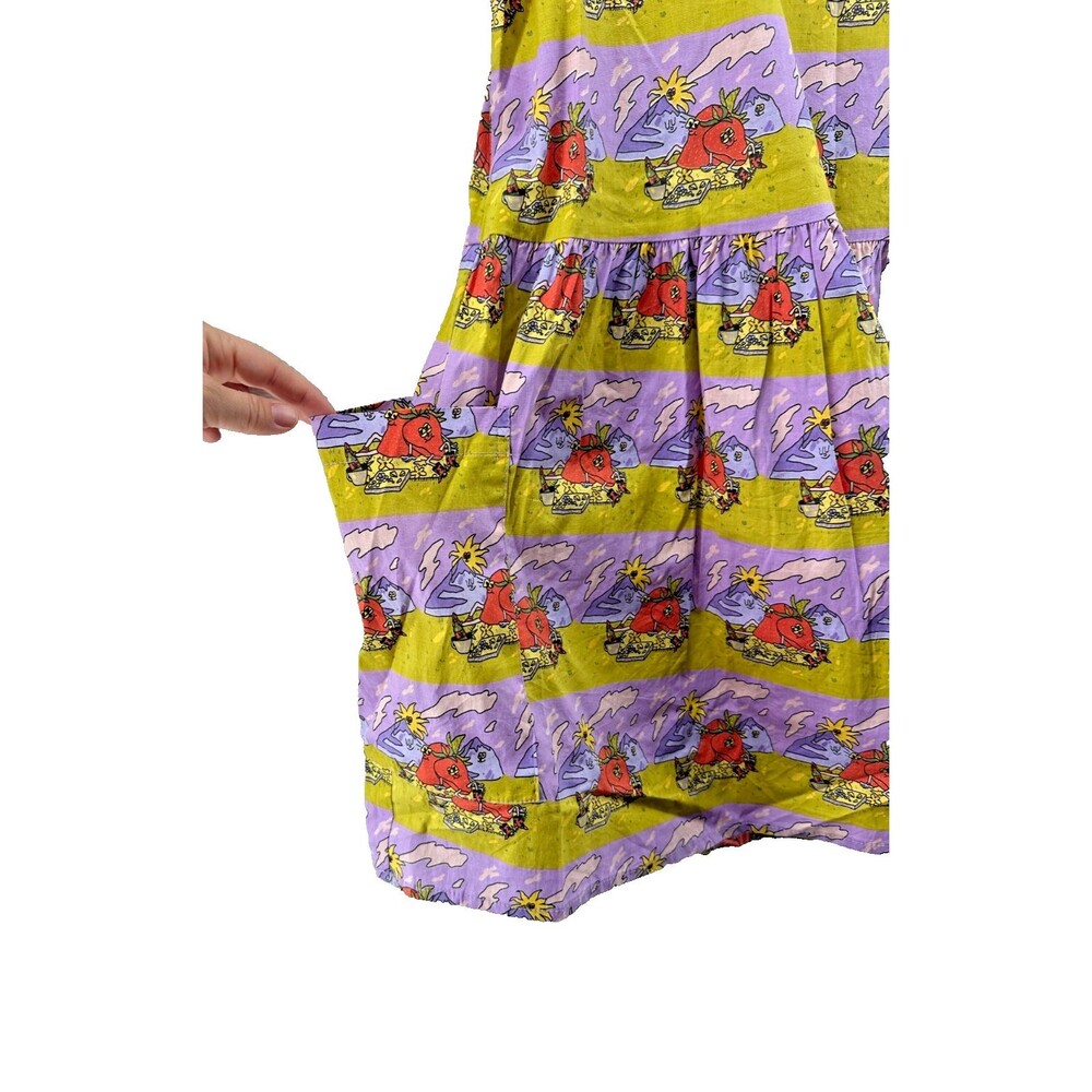 Nooworks Big Pocket Dress Size M Stawberry Jammin Print Novelty Colorful Stripe - Picture 4 of 10